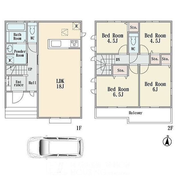 建物プラン間取:4LDK 建物プラン面積:92.32m2 建物プラン価格:1455万円 A号棟※現況と相違がある場合は現況を優先