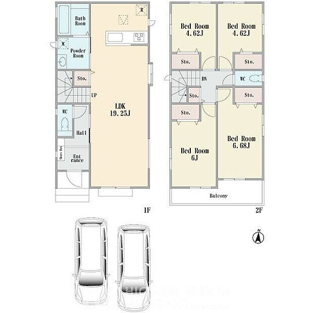 建物プラン間取:4LDK 建物プラン面積:97.40m2 建物プラン価格:1535万円 F号棟※現況と相違がある場合は現況を優先
