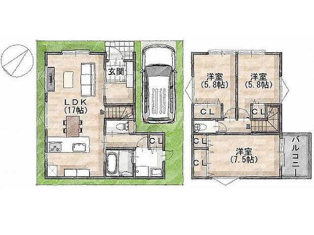 建物プラン間取:3LDK 建物プラン面積:88.60m2 建物プラン価格:2000万円 -