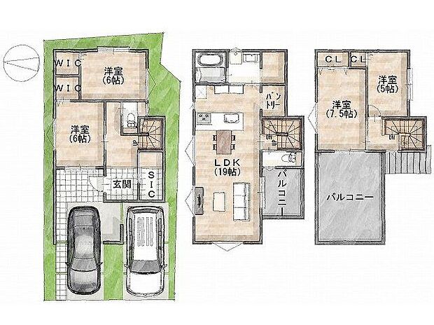 【建物プラン例 (間取り図)】【参考プラン間取り図】一級建築士×女性コーディネーター監修『ママに嬉しい家事ラク動線』設計
