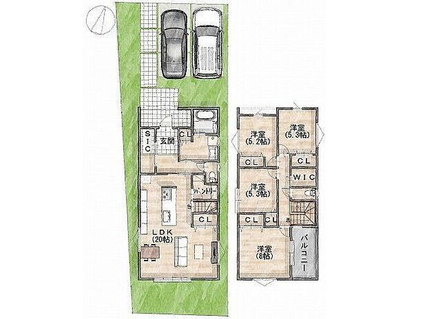 【建物プラン例 (間取り図)】【参考プラン間取り図】2号地一級建築士×女性コーディネーター監修『ママに嬉しい家事ラク動線』設計