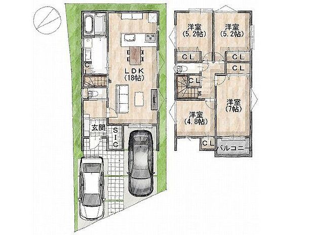【参考プラン間取り図】級建築士×女性コーディネーター監修『ママに嬉しい家事ラク動線』設計