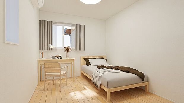 【完成予想図（内観）】■1号地洋室A（パース）洋室にはオープンタイプのクローゼットを完備。朝の支度や衣替えがスムーズになります。自分のモノを管理しやすく、整理整頓の習慣づけにもつながります。