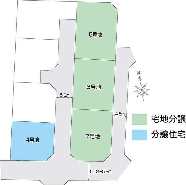 南道路に面した角地！日当たり、風通り良好です♪南北境界ラインをずらすことで見合いを避け、区画ごとのプライバシーに配慮しています。