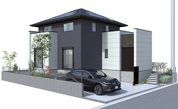 黒と白の対比で魅せる重厚感のある邸宅