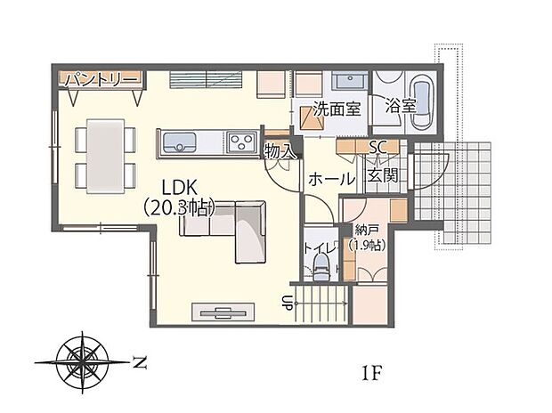 NoH-16
販売価格（税込）/5,371.0万円
敷地面積/165.05m2（49.92坪）
建物面積/103.50m2（31.30坪）
1階間取り図です。