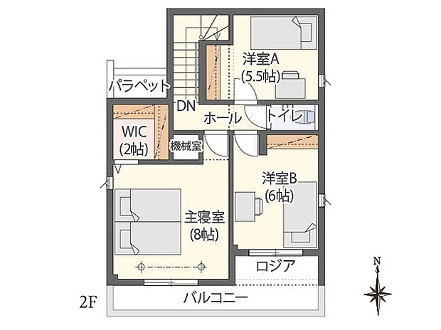 NoH-17
販売価格（税込）/5,280.0万円
敷地面積/165.01m2（49.91坪）
建物面積/106.37m2（32.17坪）
2階間取り図です。