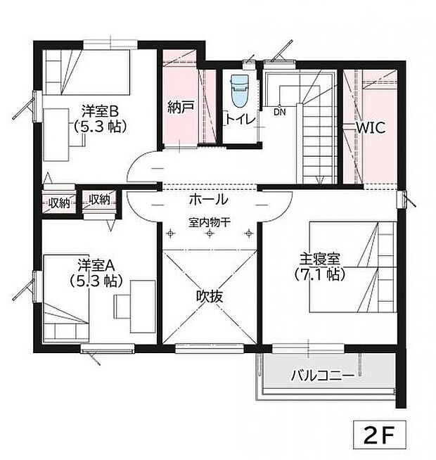 【3LDK】No M-7　2階間取り図です。