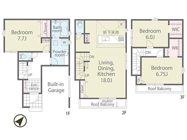 2号棟【完成予想図】
3LDK、土地面積79.83m2、建物面積113.22m2