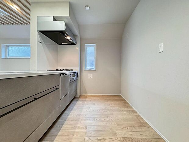 浄水器一体型水栓に3口グリルコンロ、食洗器と機能充実なシステムキッチンで、効率的な家事作業をサポート。キッチンワークが楽しくなります。