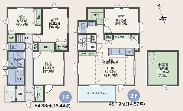 【4LDK】【B号棟　間取図】102.57m2　4LDK+小屋裏収納+P♪