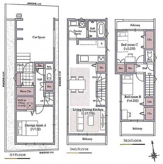 【3LDK】暮らしの快適性・居心地の良い住空間設計です。リビングを中心に、ご家族皆様が充実の暮らしをお送りいただけるプランニングです。