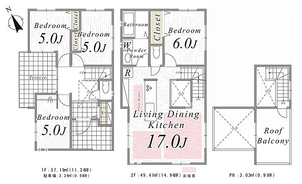 【4LDK】暮らしの快適性・居心地の良い住空間設計です。リビングを中心に、ご家族皆様が充実の暮らしをお送りいただけるプランニングです。