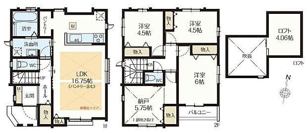 【4LDK】暮らしの快適性・居心地の良い住空間設計です。リビングを中心に、ご家族皆様が充実の暮らしをお送りいただけるプランニングです。