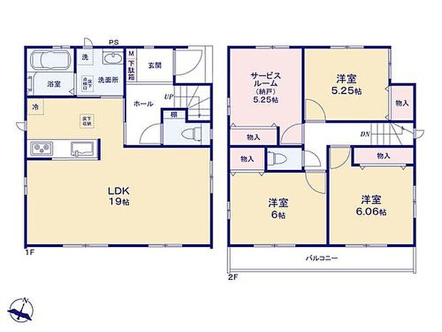 【3LDK+S】【2階建てプラン　長期優良住宅】キッチン・洗面所・浴室の水回りがまとまった機能的なレイアウト。調理しながら洗濯機を回したり、お風呂掃除をしたりの「ながら家事」で、家事の時短を実現できそうです♪