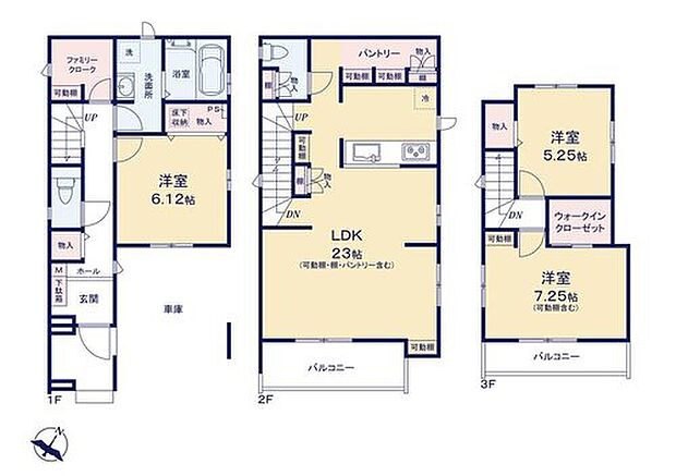 【3LDK】対面キッチンやリビング階段を採用し、ご家族の会話が自然に生まれる設計です♪
ファミリークローゼットやWICなど収納充実!お部屋がスッキリ片付きます♪