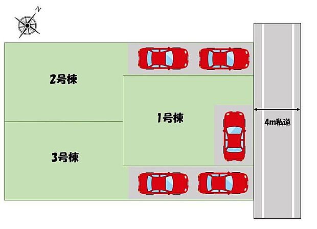 【全体区画図】2号棟、3号棟はカースペース2台確保!