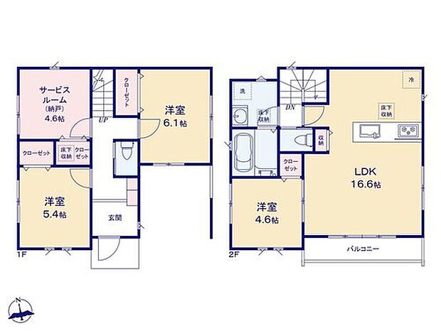 【3LDK+S】対面キッチンからLDK全体を見渡せます♪
採光＆プライバシーを考慮した2階リビング♪
各居室に収納付なのでお部屋がすっきり片付きます♪