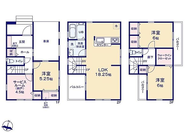 【3LDK+S】ゆったり18.25帖のLDKには、家族の自然なコミュニケーションが生まれるリビングイン階段を採用☆ウォークインクローゼット完備で衣類をすっきり収納できます♪