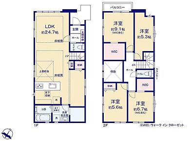 LDKは広々21帖＋3.7帖！吹き抜けがあるので、解放感と採光がプラスされて贅沢空間に♪2階居室にはウォークインクローゼット完備でお部屋がすっきり片付きます☆ 