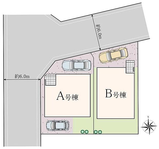 【全体区画図】
京成本線「八千代台」駅まで徒歩17分♪前面道路は幅員約6ｍと広く開放的！車庫入れもスイスイ楽々入れられます♪