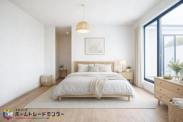 南向きの主寝室は採光も明るく風通し共に良好です。ダブルベッドのサイズのベッドを配置しても十分な広さを確保できる寝室です♪※こちらはCGなどで画像生成したイメージ画像となります。