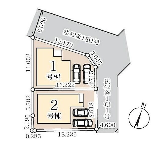 ≪全体区画図≫
◎お車2台分の並列駐車が可能♪(車種による)
◎長期優良認定住宅♪