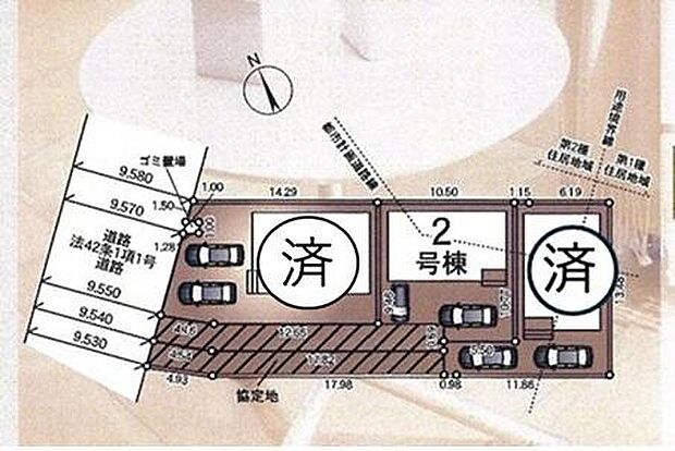 ≪全体区画図≫
車種により、カースペース2台分ございますので、家族分の自転車を駐輪したり、来客用の駐車スペースとしてもお使いいただけます♪
