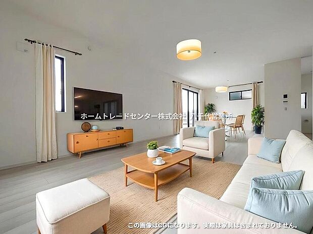家族みんなが揃う場所だからこそ一番に陽当たりを考慮し明るくゆったりとくつろげる場所として設計しております。※こちらはCGで画像生成したイメージ画像になります。家具などは付いておりません。