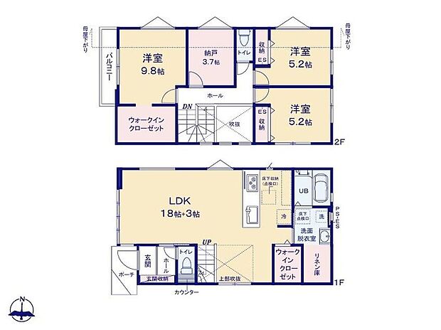 (1号棟)、価格4699万円、3LDK+S、土地面積116.4m2、建物面積104.59m2