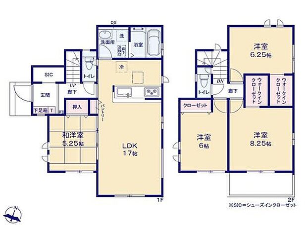 【4LDK】2階居室は6帖～8.25帖とゆとりある間取りプラン☆
WIC×2で衣類の管理がラクになります◎
お子様の遊び場やお昼寝にぴったりの和室付きです！
