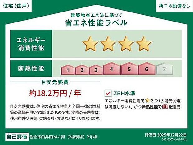 【【省エネ性能ラベル】】こちらの物件はZEH水準を満たした、省エネ性能に優れた物件です。 光熱費を抑えて暮らすことができるだけでなく、「熱の入りにくさ・逃げにくさ」という観点でも影響を受けにくい建物のため、長く快適にお過ごしいただけます♪ ※本ラベルは特定の住戸の性能を示すものであり、全ての住戸の性能を示すものではありません。