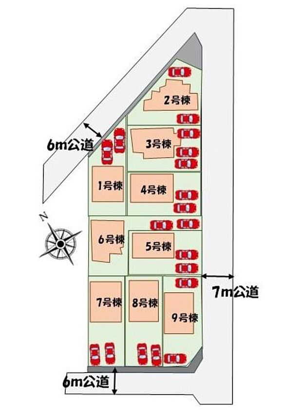 【≪全体区画図≫】心地よさを追求した９邸の街並誕生。ライフスタイルに合わせてお選び下さい。
