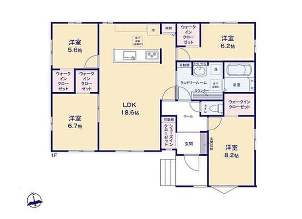 【4LDK】◇家事がしやすいワンフロアで将来も安心◎
◇パントリーやSIC、全居室WIC付きの収納豊富な間取り♪
◇洗う→干す→畳むが一か所で完結するランドリールーム♪