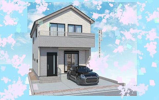 【完成予想図(外観)】第一種低層住居専用地域の良好な住環境が保たれたエリア。低層の一戸建てを中心とした街並みが整然と続き、周辺は高い建物が建っていないので、採光や開放性に恵まれ、空が広く緑の多い閑静な趣を感じる環境です。