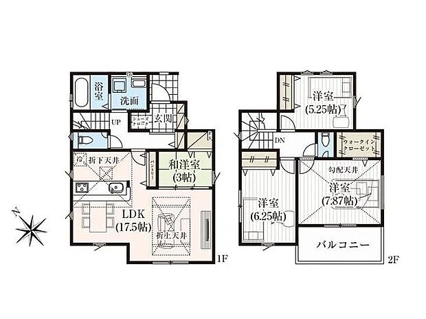 【4LDK】◇家族との会話が弾む人気の対面式キッチン採用♪
◇LDK17.5帖には和洋室3帖が隣接♪
◇WIC、SC、ホール収納、大容量パントリーで収納力も充実♪
◇陽当たり良好!洗濯物もたっぷり干せるワイドバルコニー♪