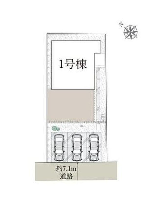 【全体区画図】カースペース3台分ございますので、家族分の自転車を駐輪したり、来客用の駐車スペースとしてもお使いいただけます。