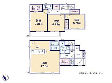 ◇LDKは広々17.5帖♪キッチンはおしゃれな折下天井、リビングは開放感のある折上天井♪
◇FC（ファミリークローゼット）・WIC・SCを備えた収納充実プラン♪
◇家族との会話が弾む人気の対面式キッチン採用♪ 
