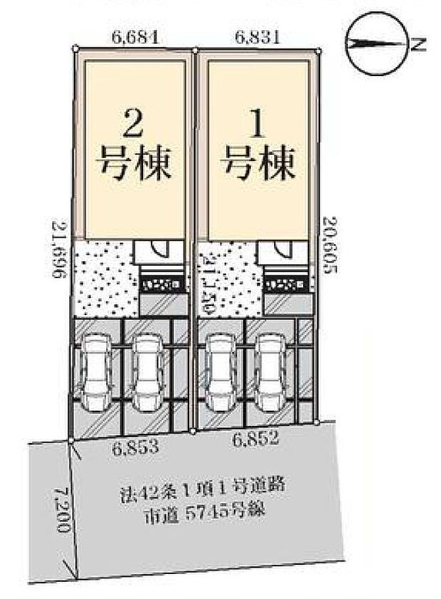 【区画図です】敷地内の建物配置や道路との位置関係を確認できる区画図です。採光や通風、駐車スペースなど、実際の暮らしをイメージしながらご覧ください。