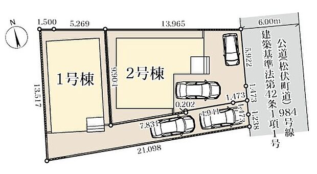 【区画図です】建物や駐車スペース、前面道路の配置が分かりやすい区画計画です。住まいへの出入りや日当たりなどもあわせてご確認いただけます。