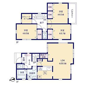 LDK広々20.5帖！家具レイアウトの幅も広がります◎
収納や在宅ワークの場としても使える、窓付きの納戸を備えています。
主寝室のクローゼットは、ご夫婦で分けて使うのもおススメ☆ 
