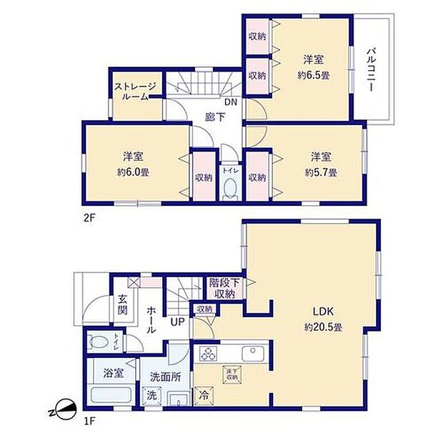 【3LDK+S】LDK広々20.5帖！家具レイアウトの幅も広がります◎
収納や在宅ワークの場としても使える、窓付きの納戸を備えています。
主寝室のクローゼットは、ご夫婦で分けて使うのもおススメ☆