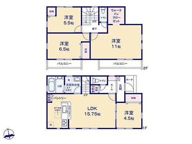【4LDK】◇家族が自然と顔を会わせるリビングイン階段採用♪
◇大容量WIC完備!毎日のお洋服選びが楽しくなりますね♪
◇2階主寝室は広々11帖!大型家具を置いても広々お使いいただけます◎