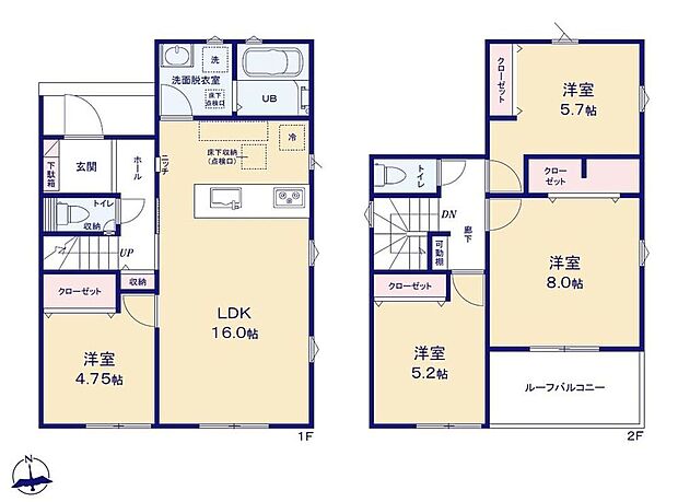 【4LDK】◇水回りがまとまっているので忙しい奥さんには嬉しい間取りです。◇主寝室は8帖あるので、大型ベッドを置いても余裕です♪◇奥行きのあるバルコニーは家族分のお布団も楽々干せます。