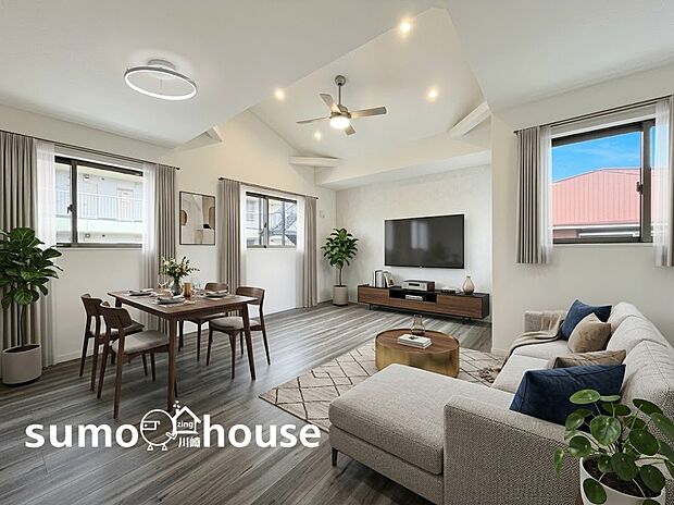 ダイニングと綺麗に繋がるゆとりある空間設計。家族が自然と集まる快適な住まい。（本画像はCGで作成しており、実際に現地に家具・家電はおかれておりません。また価格に家具・家電は含まれておりません）