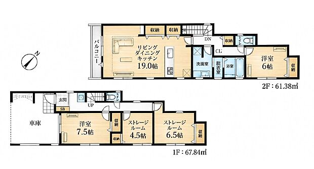 全1棟　8380万円　2LDK+2S　土地面積104.87m2（31.72坪）　建物面積132.33m2（40.02坪）