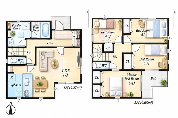 3号棟 5,480万円 4LDK 土地面積141.51m2(42.80坪)建物面積98.95m2(29.93坪)