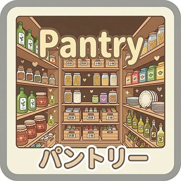 【パントリー】食材のストックや大型調理器具もスッキリ収まるパントリー。キッチン周りを常に美しく保ち、毎日の料理をスムーズに楽しめます。
