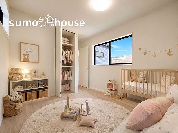 【リビング以外の居室】明るく優しい雰囲気で、子ども部屋にもおすすめの5帖洋室。(本画像はCGで作成しており、実際に現地に家具・家電はおかれておりません。また価格に家具・家電は含まれておりません)