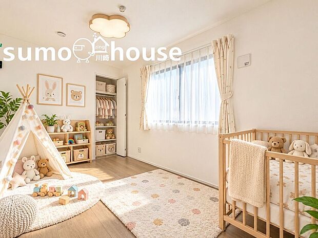 【居室】可愛らしく整えた子ども部屋■居室■本画像の家具、家電、小物、植栽、間接照明、棚等はCGによるイメージ画像です。実際の現地には設置されておりません。なお、間接照明、棚等は有償工事となります。